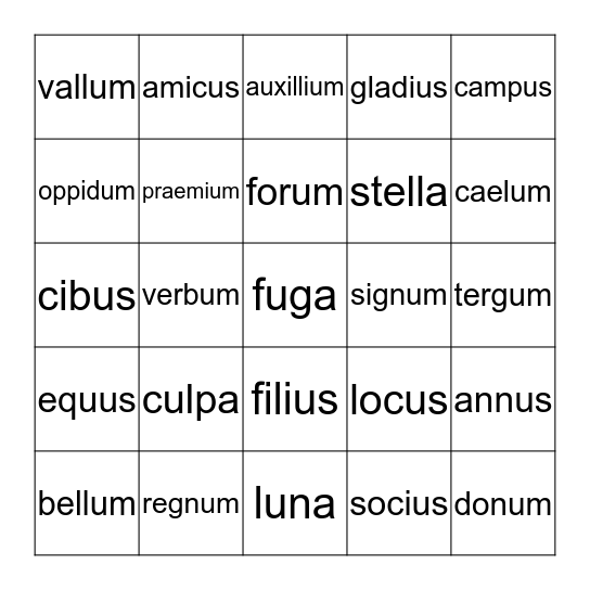 Latina Christiana Week 15 Review Bingo Card