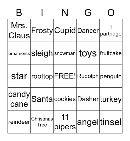 Holiday Bingo Card