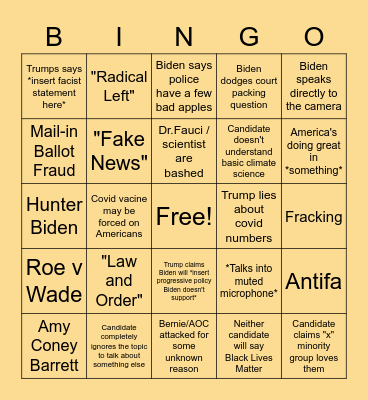 This garbage fire election is almost over Bingo Card