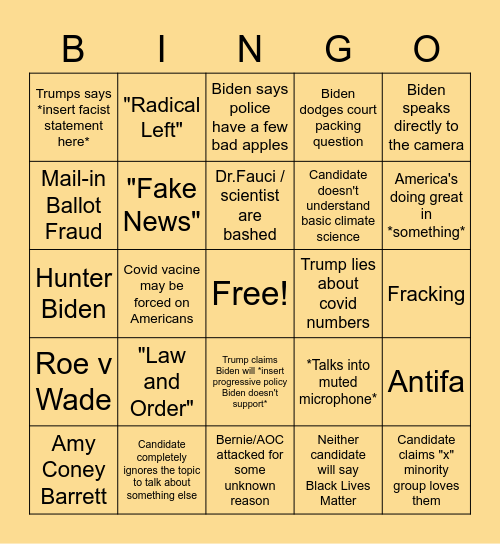 This garbage fire election is almost over Bingo Card
