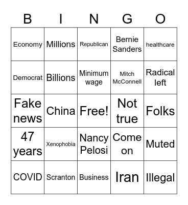 2020 Presidential Debate Sayings Bingo Card