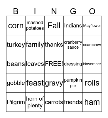 Thanksgiving Words Bingo Card
