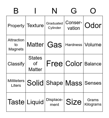 Properties of Matter Bingo Card
