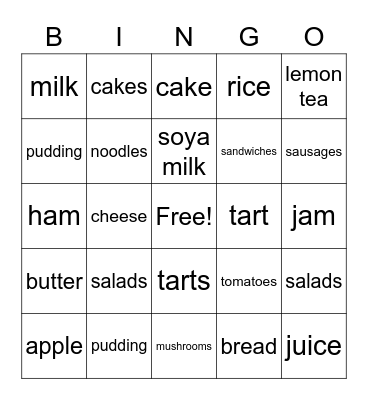 Food Bingo Card