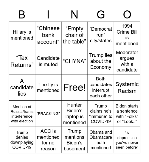 PRESIDENTIAL BINGO Card