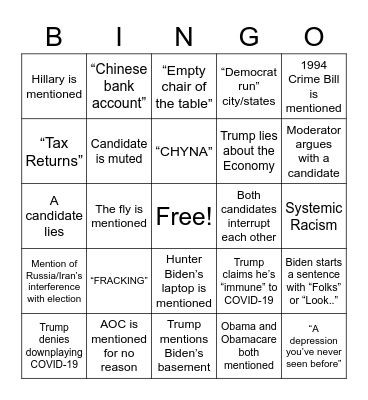 PRESIDENTIAL BINGO Card