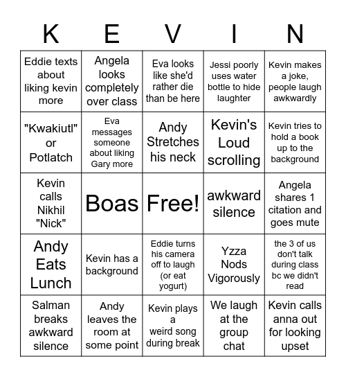 History Class Bingo Card