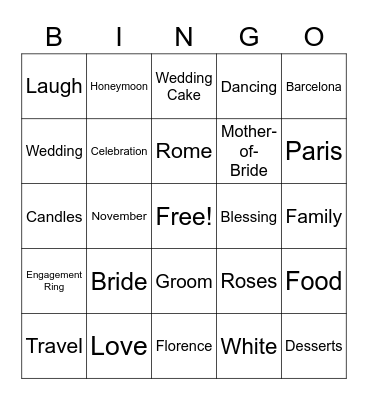 Christina's Bridal Shower Bingo Card