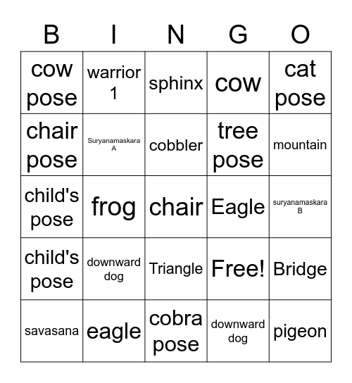 Yoga BINGO Card