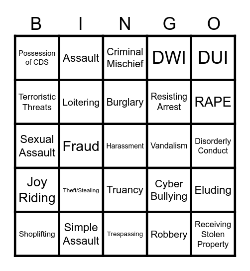 Justice System Bingo Card