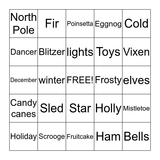 Christmas Bingo      Bingo Card