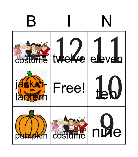Grade 3 Halloween Bingo Card