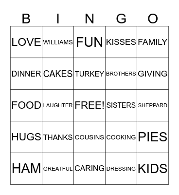 THANKSGIVING BINGO Card