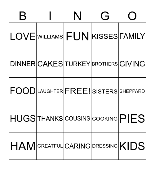 THANKSGIVING BINGO Card