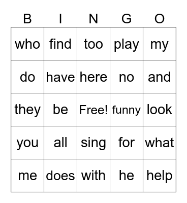 Words to Know - Lessons 1-4 Bingo Card