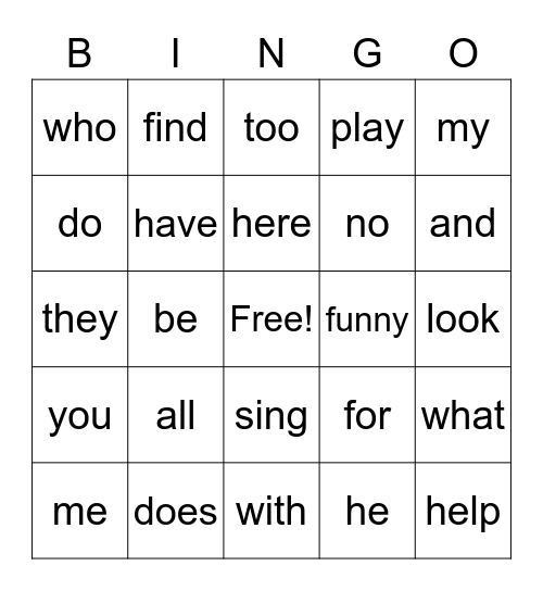 Words to Know - Lessons 1-4 Bingo Card