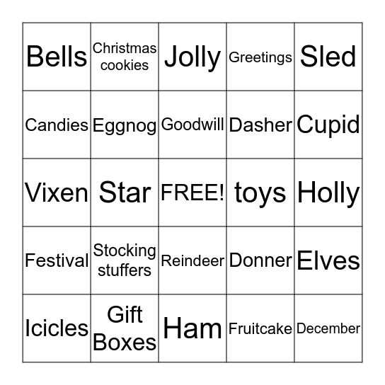 Christmas Bingo      Bingo Card