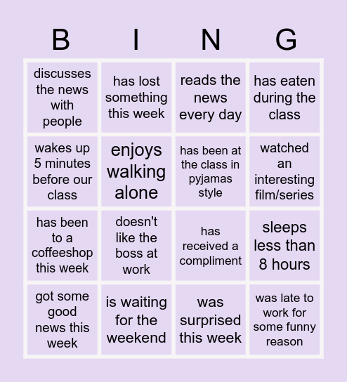 What about you? :) Bingo Card