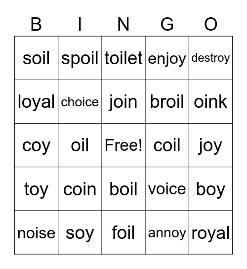 OY and OI Bingo Card