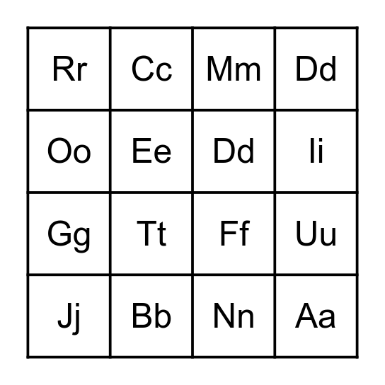 ABC Bingo Card