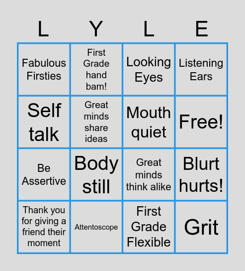 Mrs. Lyle's Class Bingo Card