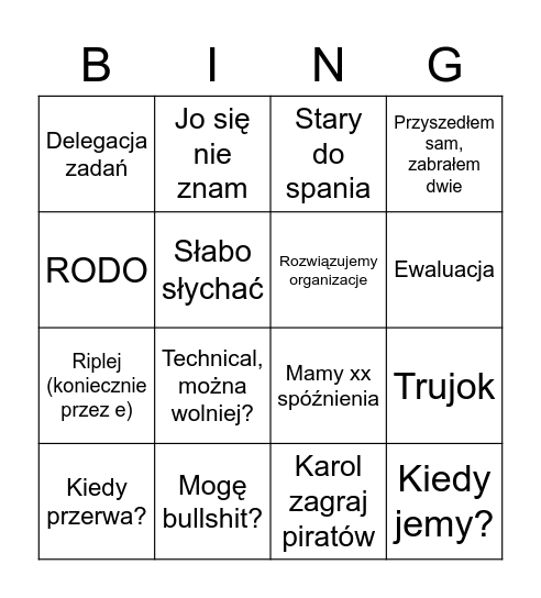 Plaaaanowanie Bingo Card