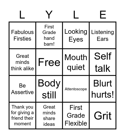 Mrs. Lyle's Class Bingo Card