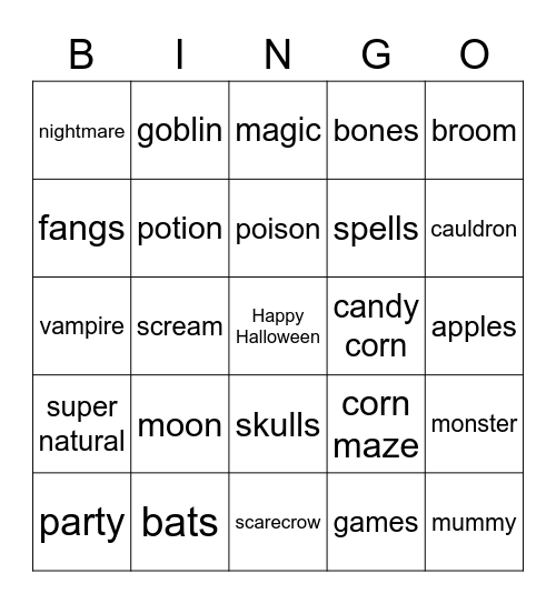 Halloween Bingo Card