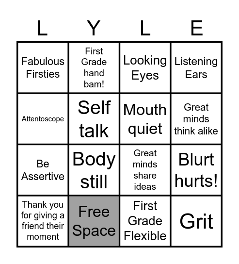 Mrs. Lyle's Class Bingo Card