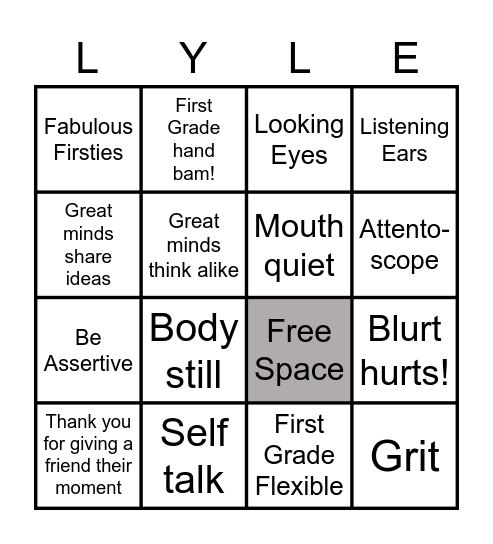 Mrs. Lyle's Class Bingo Card
