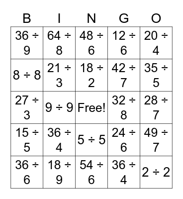 Division BINGO! Bingo Card