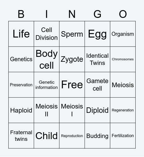 Meiosis Bingo Card