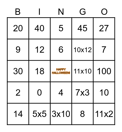 MULTIPLICATION BINGO Card