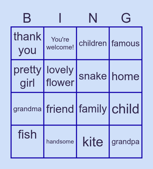 FAIRY 3  UNIT 3 b Bingo Card