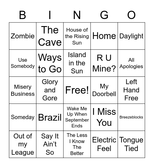 Alternative Round Bingo Card