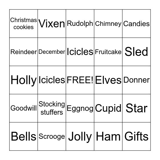 Christmas Bingo      Bingo Card