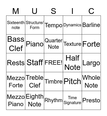 Music Bingo! Bingo Card