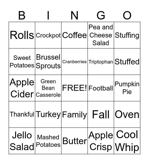 Turkey Bingo! Bingo Card