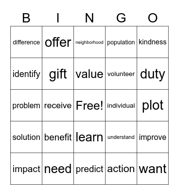 Key Words Level C Bingo Card