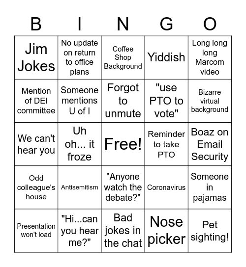 All Staff! Bingo Card