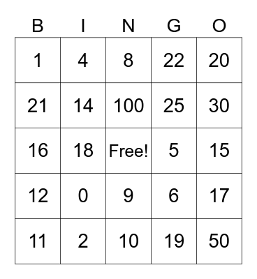 Multiplication Bingo Card
