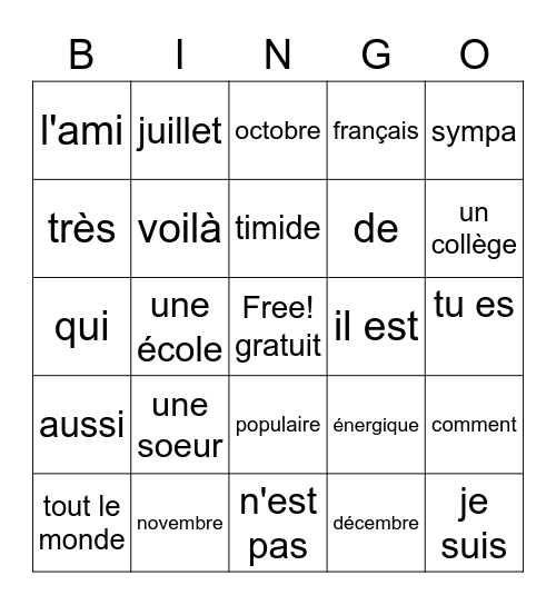 Chapter 1, Mots 2 Bingo Card