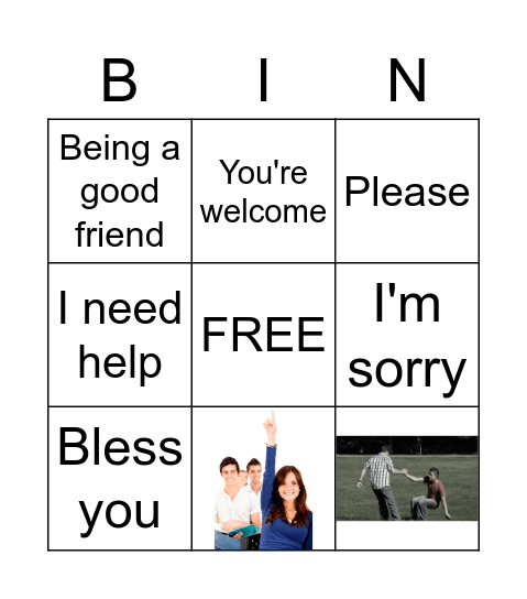 Manners and Being Kind Bingo Card