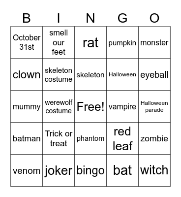 halloween Bingo Card