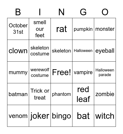 halloween Bingo Card