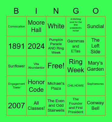 Ring Week Round #1 Bingo Card