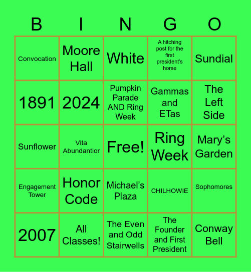Ring Week Round #1 Bingo Card