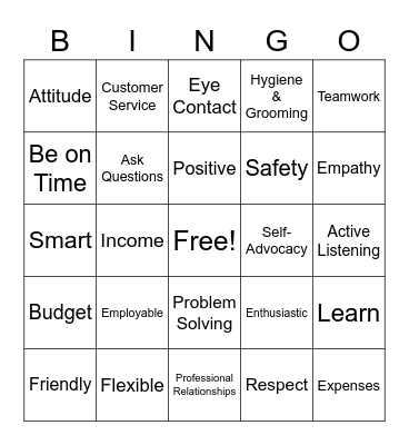 Project SEARCH - Workplace Bingo Card