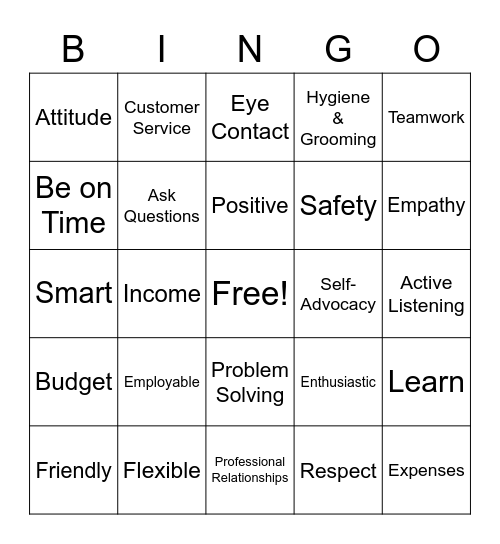 Project SEARCH - Workplace Bingo Card