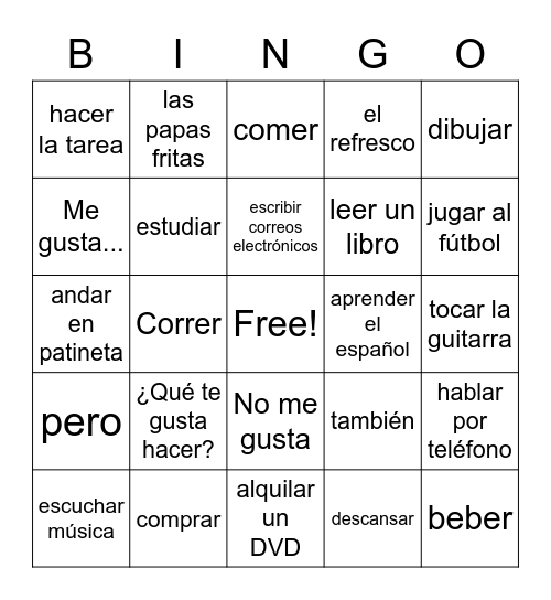 I Like... Bingo Card